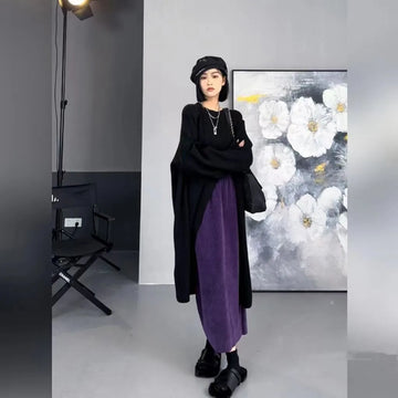 Getadme European Elegant High Waist Split New Chic Unique Beautiful Knitted Sweater Dress Women Autumn Winter Sweater Outer Dresses